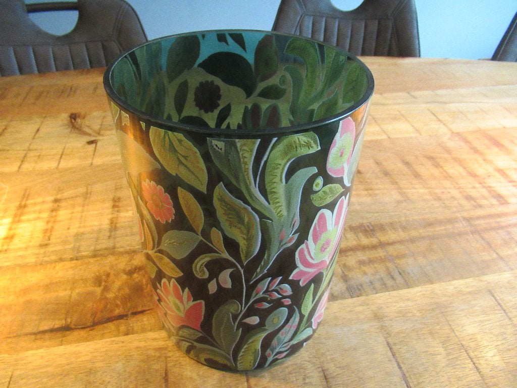 Moderne Ter Steege TS groen roze plant bloemen vaas bloem, Ophalen of Verzenden, Nieuw, Overige kleuren, Glas