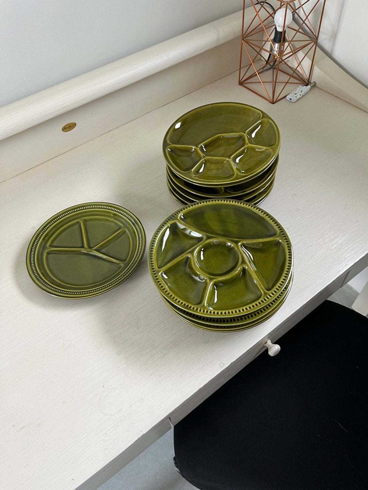 Vintage Groene tapas / fondue / gourmet borden, Ophalen of Verzenden