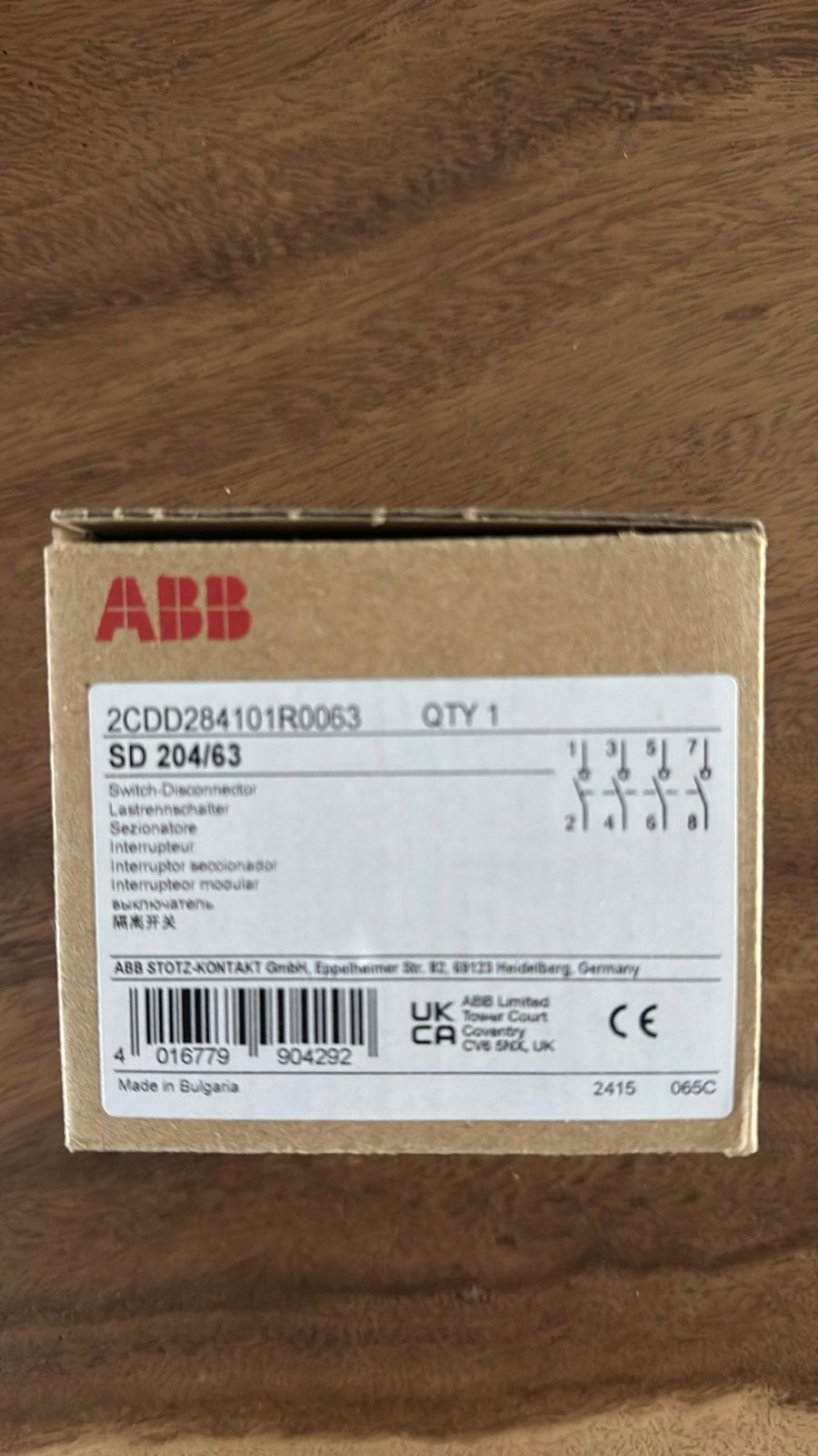 ABB SD 204/63  hoofdschakelaar  Nieuw in doos, Ophalen of Verzenden, Nieuw, ABB, Installatieautomaat