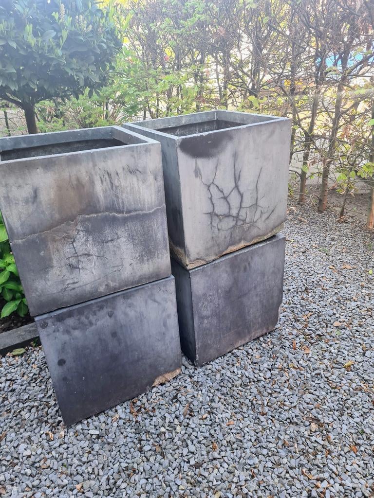 4 Fiberclay plantenbak 40cm, Tuin en Terras, Bloembakken en Plantenbakken, Ophalen, Gebruikt, Kunststof