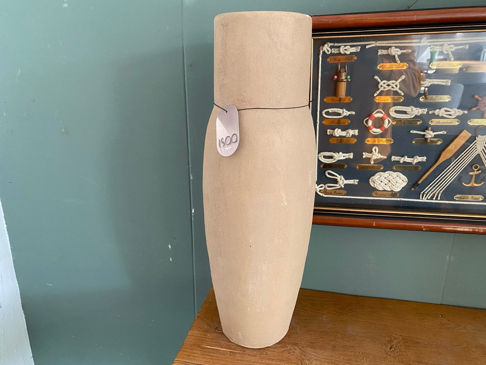 Grote zandkleurige vaas/amfora, 60cm hoog, Huis en Inrichting, Woonaccessoires | Vazen, Ophalen, Nieuw, Beige, Steen/keramiek