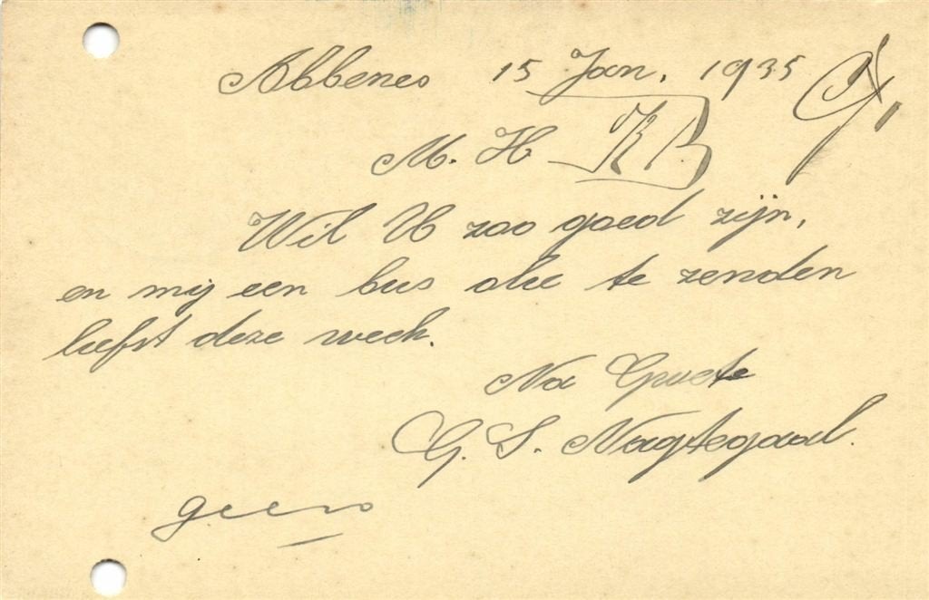 G.S. Nagtegaal, Abbenes - 01.1935 - briefkaart, Ophalen of Verzenden, Briefkaart