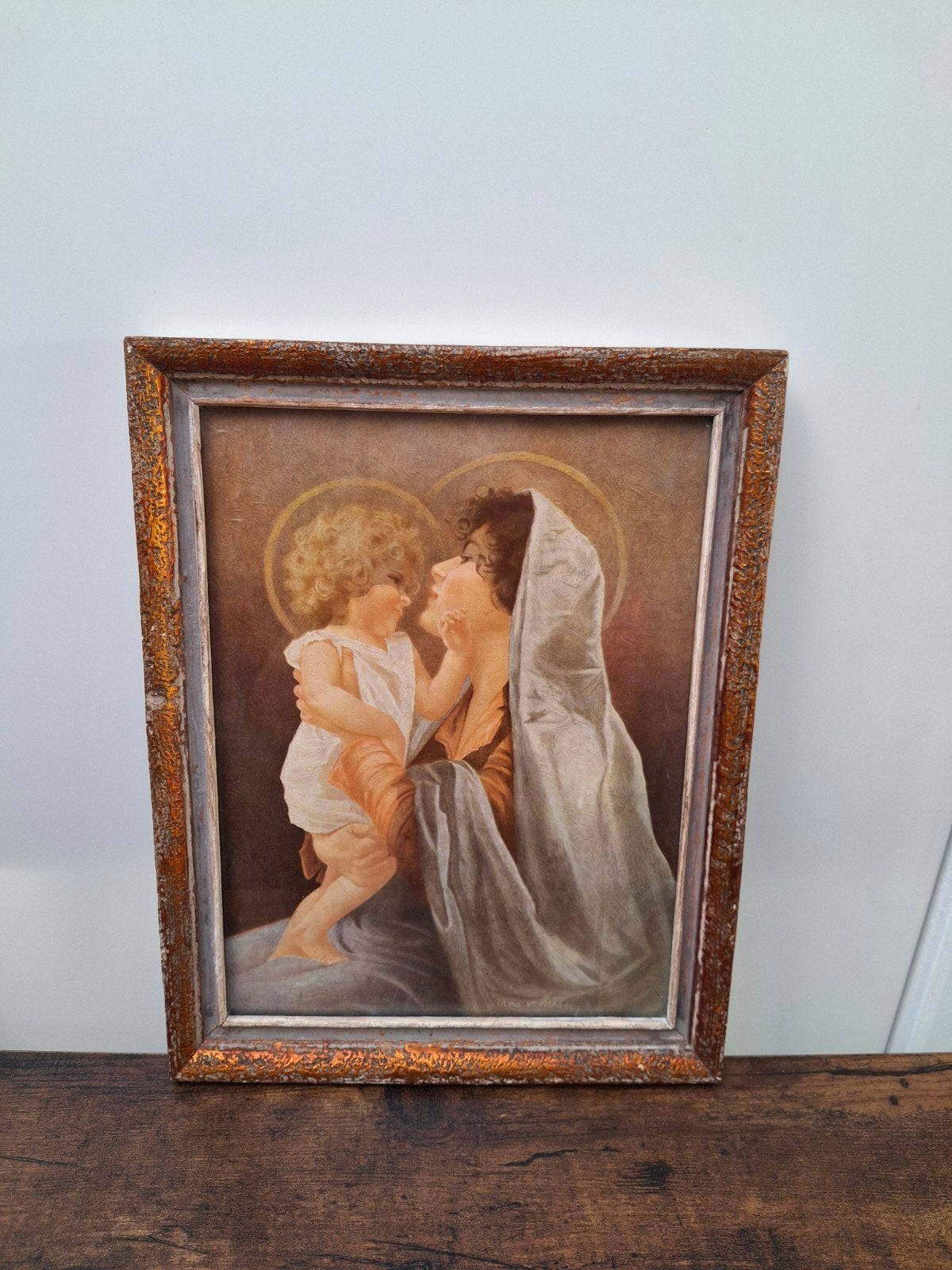 Oud schilderijtje Maria met kindje Jezus Gesigneerd, Ophalen of Verzenden