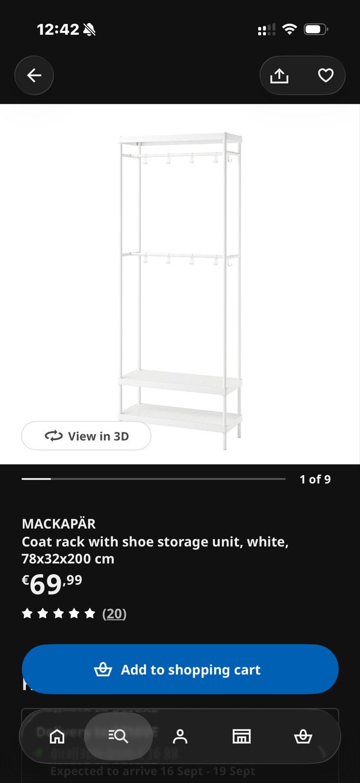 IKEA MACKAPÄR kapstok met schoenenrek, wit, gedemonteerd, Gebruikt, Ophalen of Verzenden, Metaal, Staande kapstok