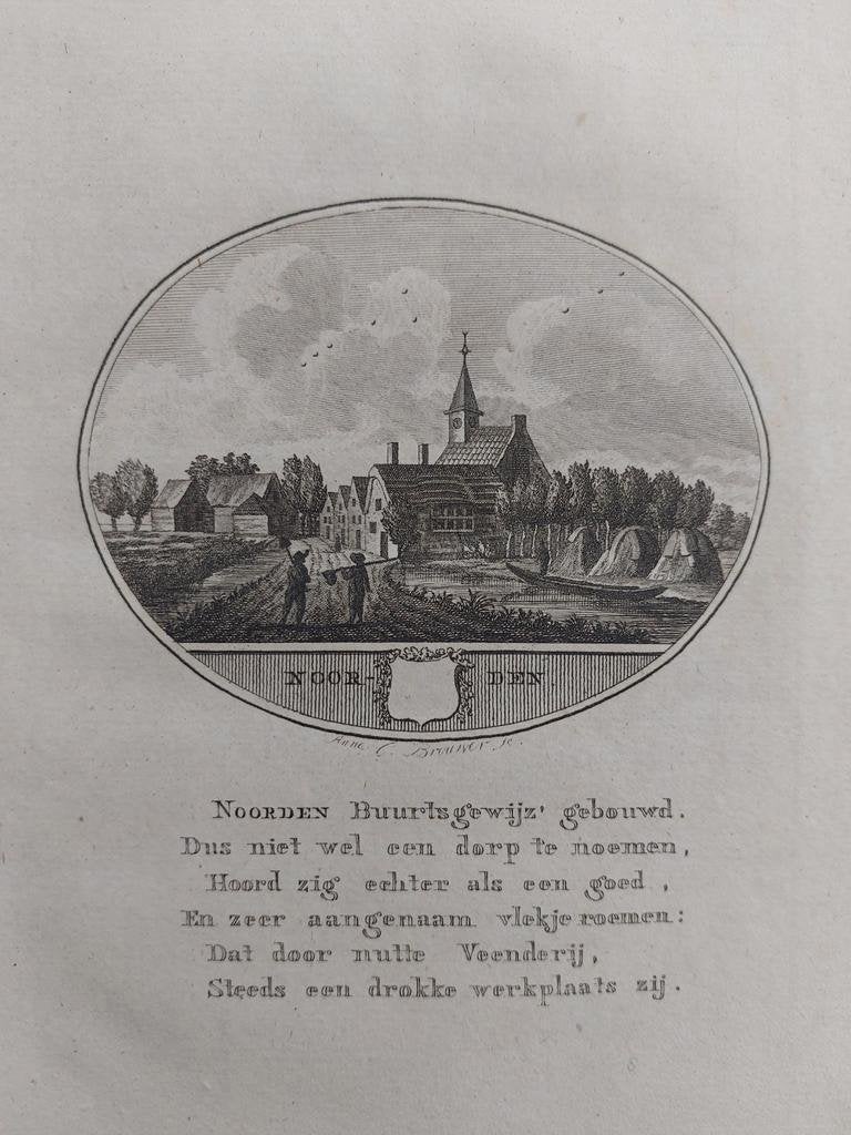 22,5 / Noorden Nieuwkoop Gravure 18e eeuw Ollefen & Bakker, Ophalen of Verzenden
