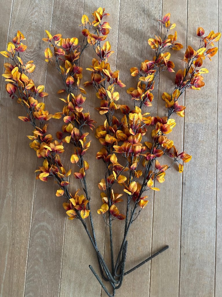 5 kunst-takken: herfstkleuren, geel/bruine blaadjes, Binnen, Bruin, Ophalen of Verzenden, Kunststof