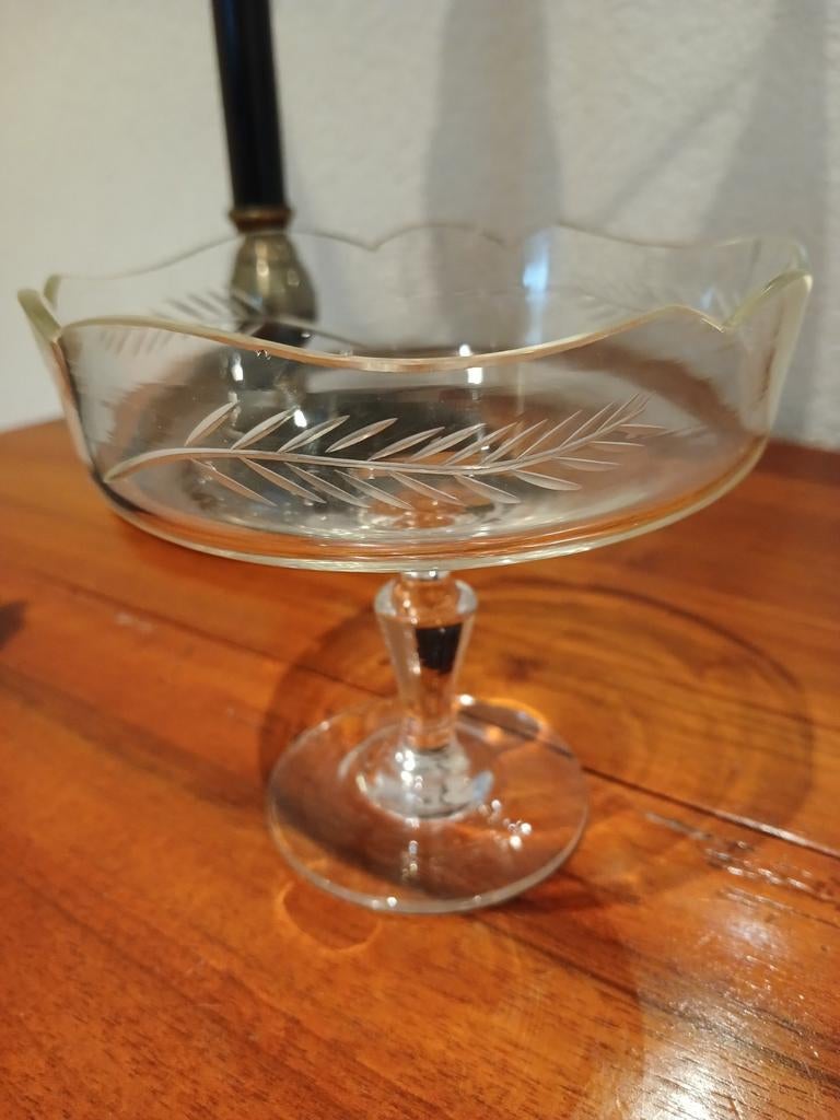 Vintage Glazen Bonbonschaaltje Geëtst, Ophalen