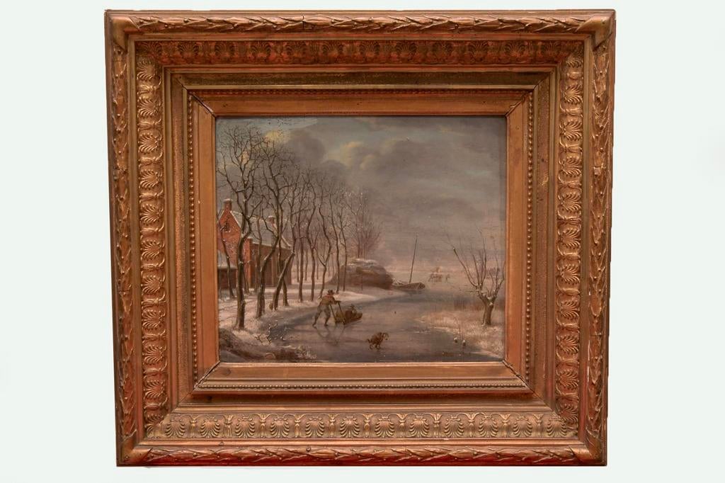 OLIEVERF OP PANEEL  , WINTERGEZICHT, Ophalen of Verzenden