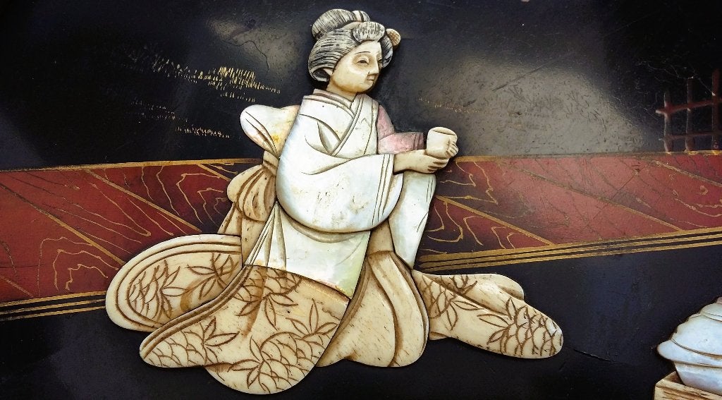 Om1875-1900 GROOT Japans Lakwerk Plaquette Reliëf Schilderij, Antiek en Kunst, Ophalen of Verzenden