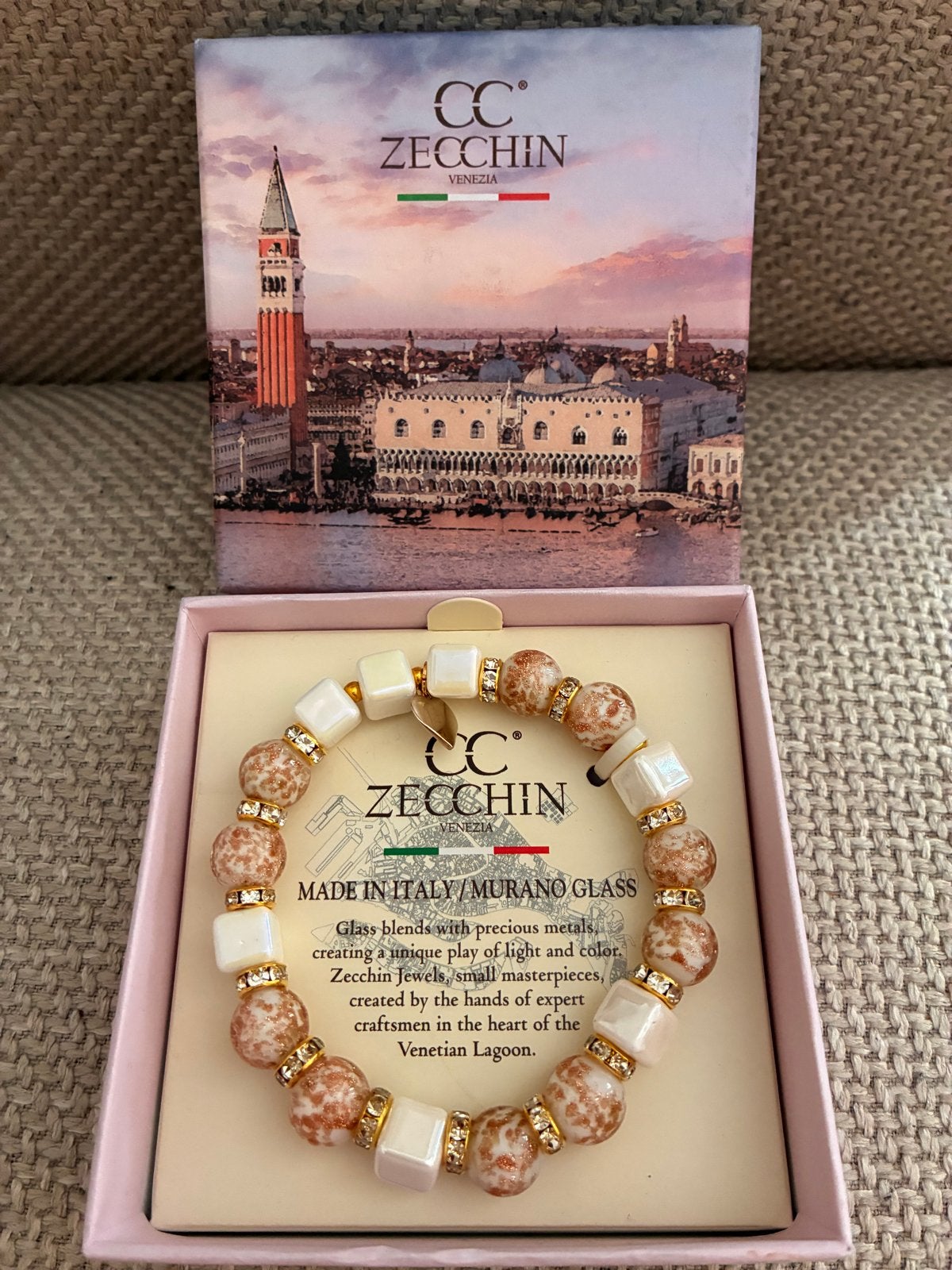 Zecchin Murano Glas Armband - Handgemaakt uit Venetië, Overige materialen, Beige, Nieuw, Ophalen of Verzenden