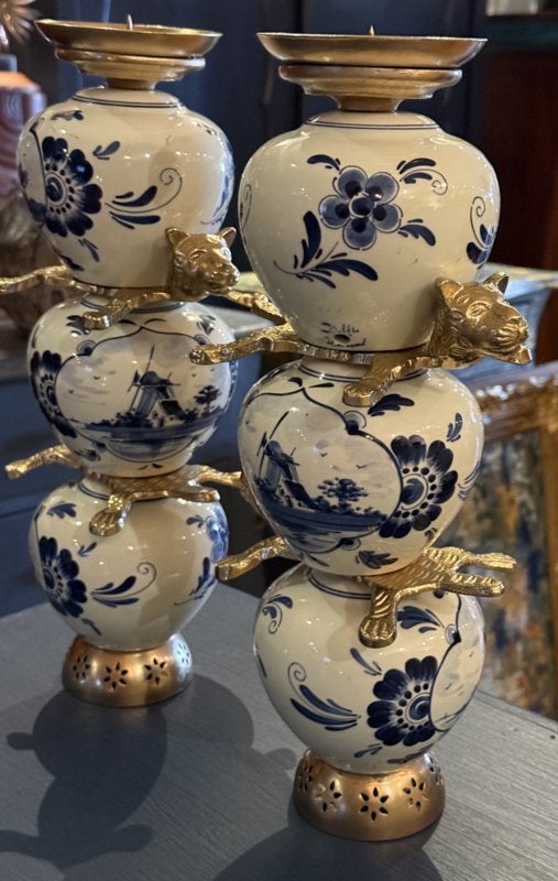 Unieke kandelaar Delfts Blauw, panter tijger, made by VdlM, Huis en Inrichting, Woonaccessoires | Kandelaars en Kaarsen, Blauw