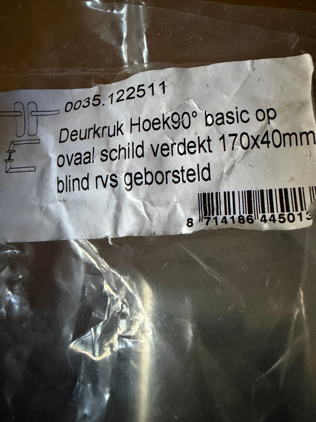 Deurkruk Hoek90 basic op ovaal schild rvs geborsteld, Ophalen of Verzenden, Nieuw, Rvs, Klink of Kruk