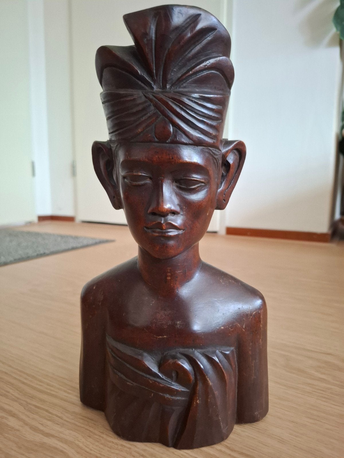 Houten Buste van een Man met Hoofddeksel, Bali nl-indie, Ophalen of Verzenden
