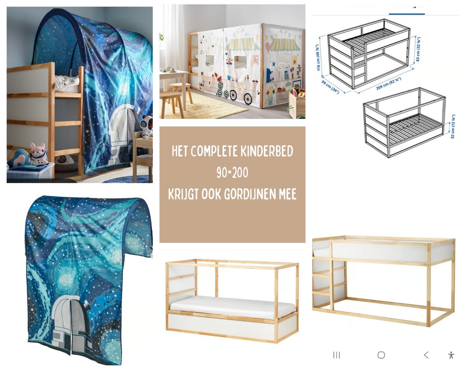 Kinderbed 2-in-1 Hoogslaper/Laagslaper Ruimte Thema, Ophalen