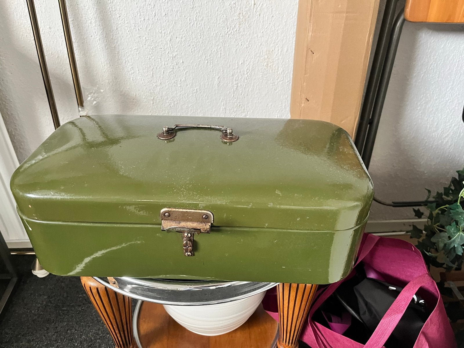 Vintage Geëmailleerde Broodtrommel - Groen, Antiek en Kunst, Antiek | Emaille, Ophalen