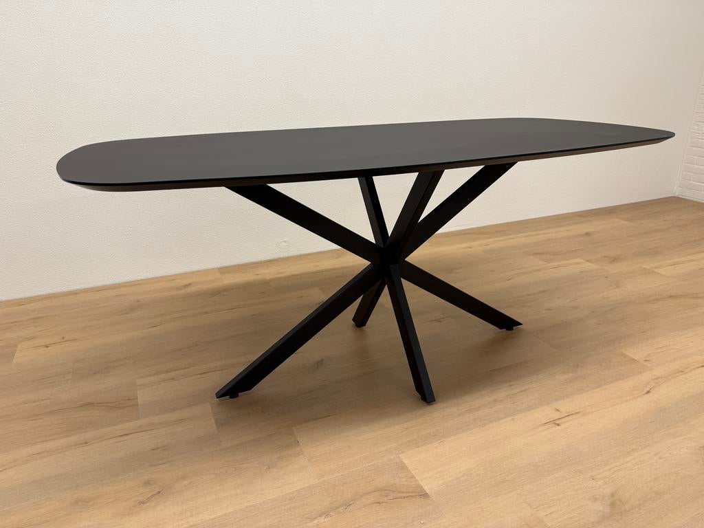 Deens ovale eettafel HPL Zwart 180x90 - Direct Leverbaar, Zo goed als nieuw, 150 tot 200 cm, Ovaal, Info@betaalbaar-design.nl