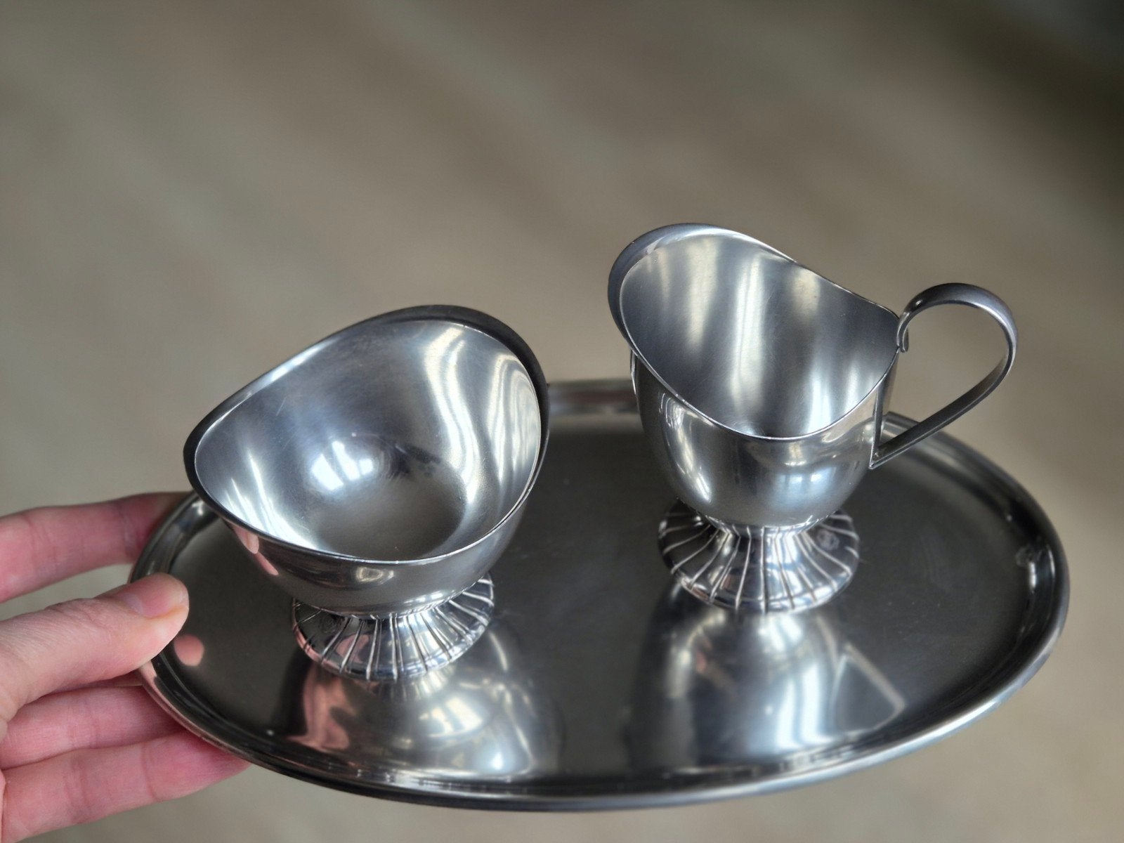 Vintage verzilverde melk- en suikerset Douwe Egberts, Ophalen of Verzenden, Zilver