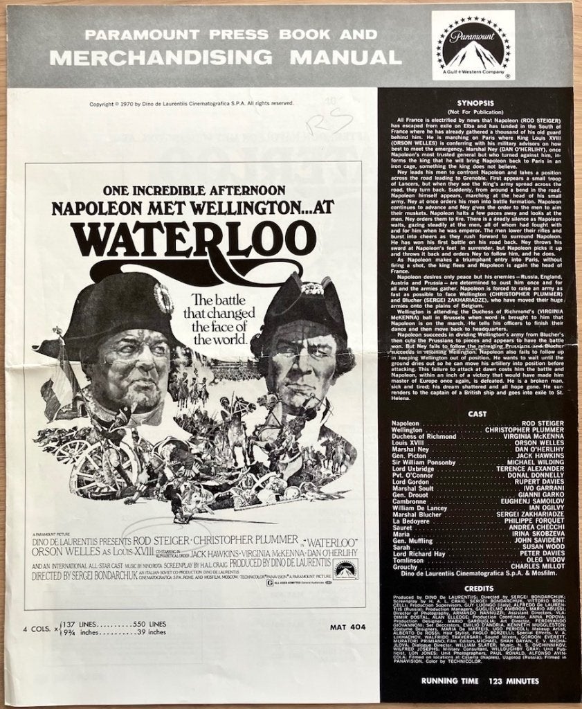 Waterloo (1970) - Originele publiciteitsfolder, Verzenden, Gebruikt, A1 t/m A3, Film en Tv