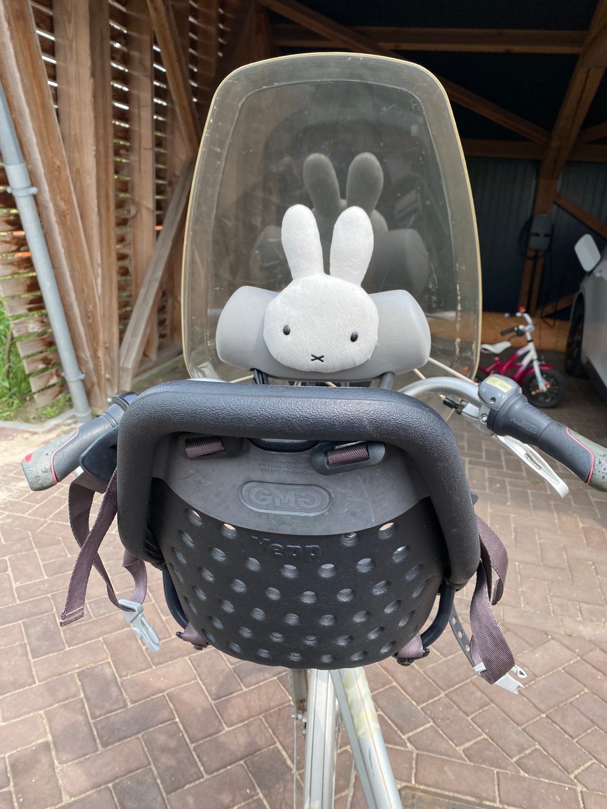 Thule Yepp Mini fietsstoeltje + windscherm slaaprol adapters, Ophalen, Voorzitje, 0 t/m 13 kg, Gebruikt