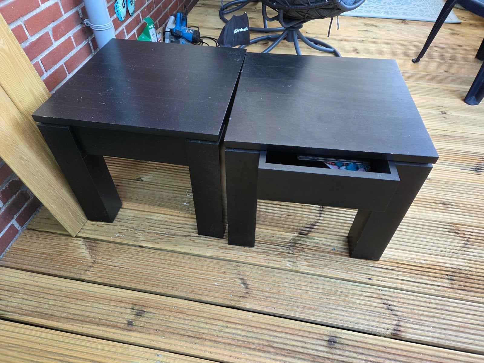 2 bijzet tafels eiken hout, Minder dan 55 cm, Gebruikt, Vierkant, Hout