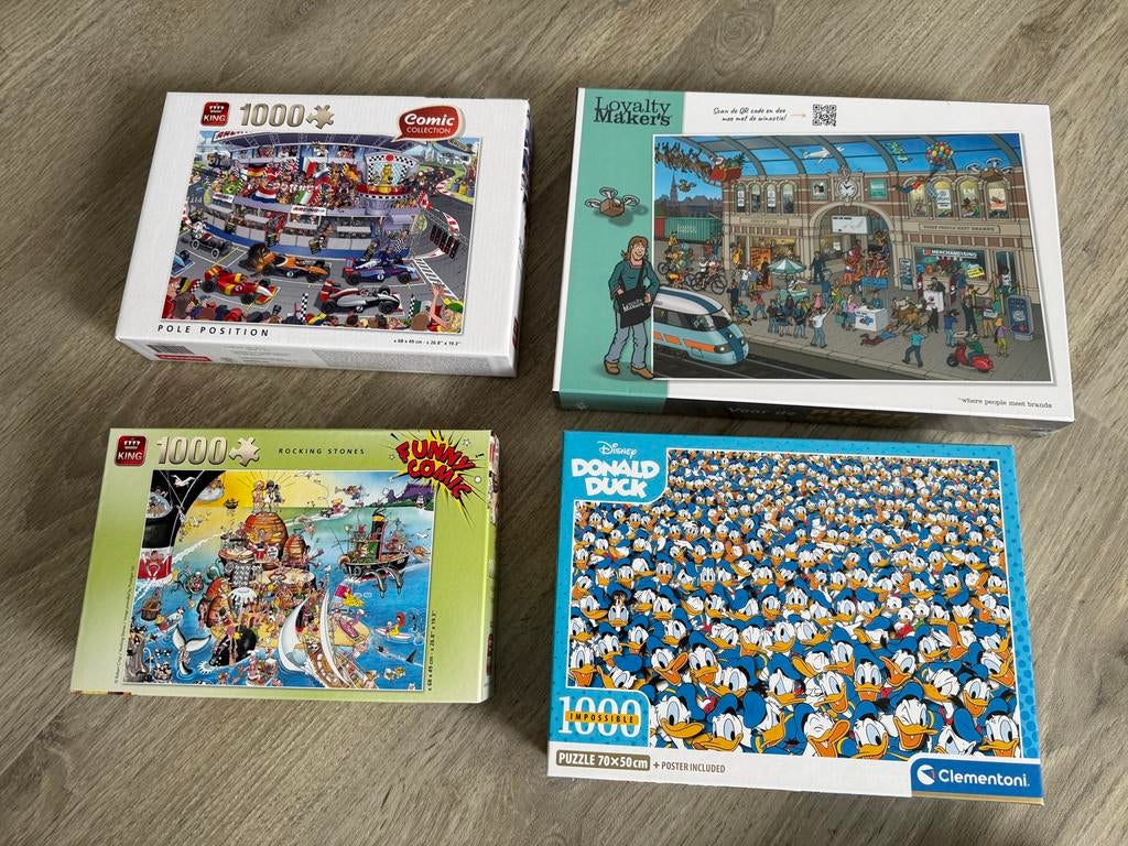 4x 1000 stukjes puzzels: King Comic, Loyalty Makers, Disney, Hobby en Vrije tijd, Denksport en Puzzels, Ophalen of Verzenden, 500 t/m 1500 stukjes