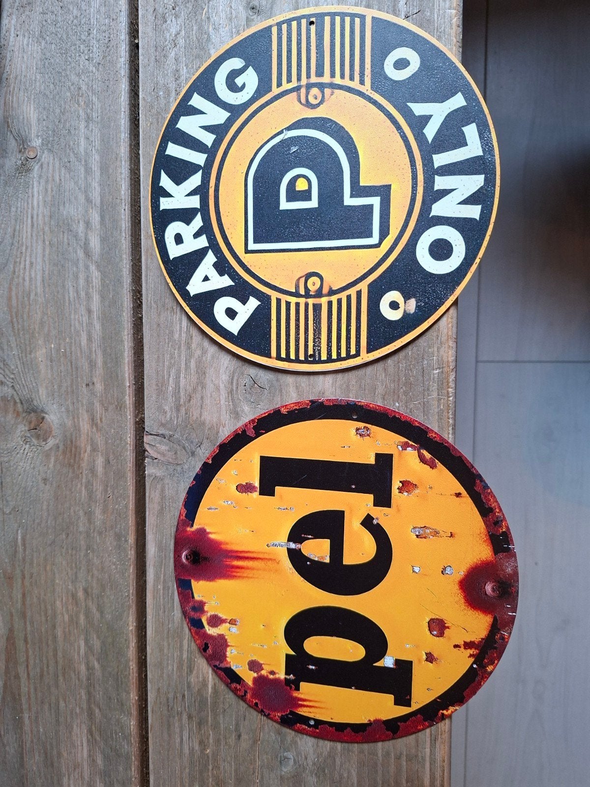 Vintage metalen borden: Parking Only & Peel, Ophalen of Verzenden