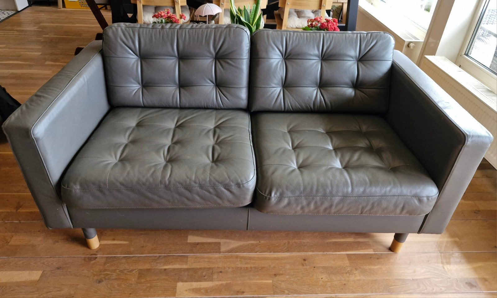 Leren Ikea landskrona bank, Ophalen, Gebruikt, Tweepersoons, 75 tot 100 cm