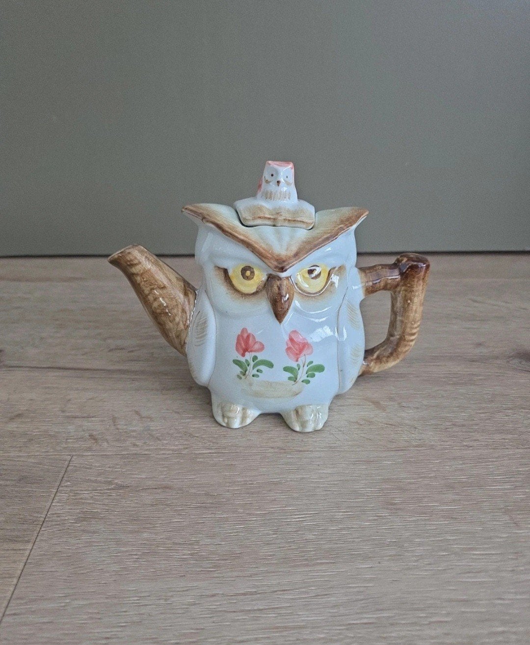 Vintage uilen theepot met bloemmotief, Ophalen of Verzenden