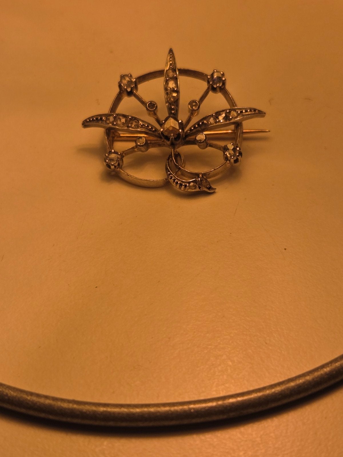Gouden broche roosdiamant 14 karaat, Sieraden, Tassen en Uiterlijk, Antieke sieraden, Ophalen of Verzenden, Goud, Broche, Met edelsteen