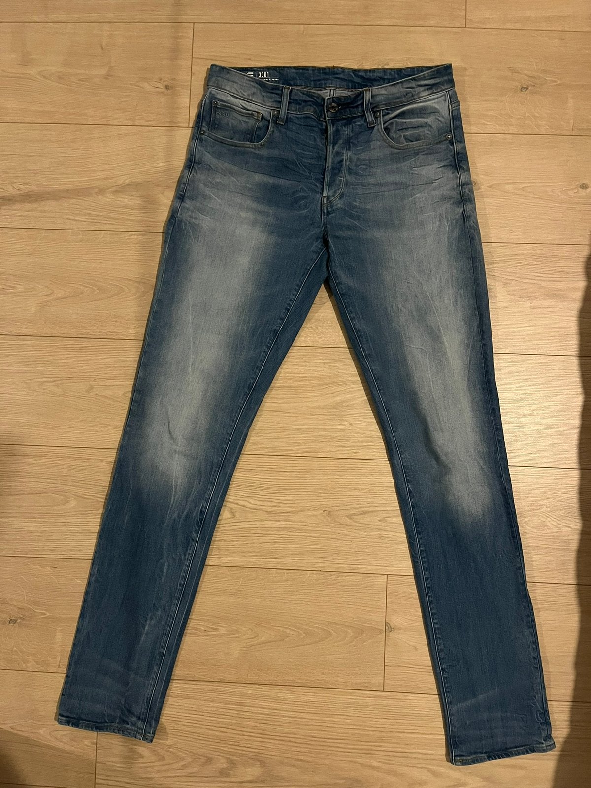 G star RAW 3301 Straight Tapered broek jeans Z.G.A.N W33 L38, Ophalen of Verzenden, Zo goed als nieuw, Overige kleuren, W33 - W34 (confectie 48/50)