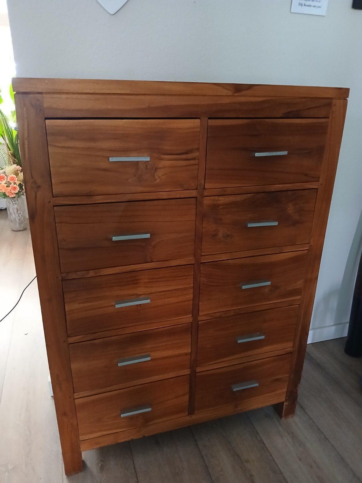 teakhouten ladekast, Ophalen, Gebruikt, 5 laden of meer, 100 tot 150 cm