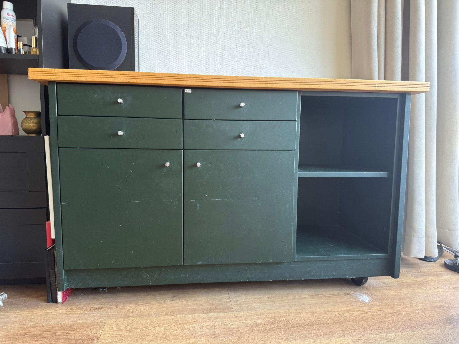 Groene werkkast, Ophalen, 100 tot 150 cm, 75 cm of meer, Met lade(s)