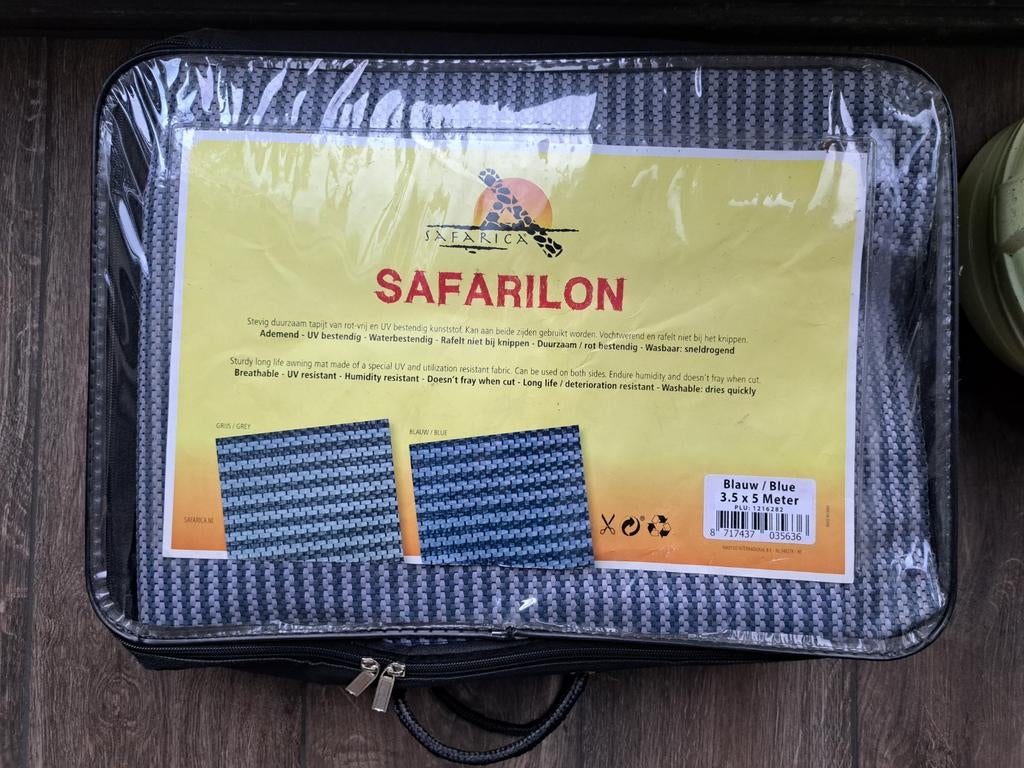 Tenttapijt grijs/blauw 3,5x5,0m - Zo goed als nieuw, Ophalen of Verzenden