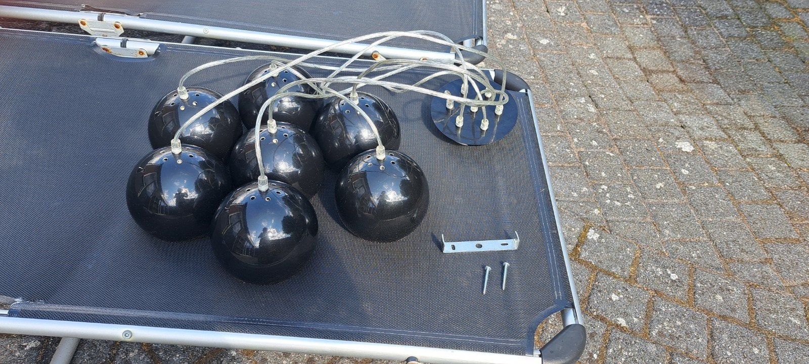 Hanglamp met 7 zwarte bollen, Ophalen of Verzenden, Gebruikt, E14 (klein)