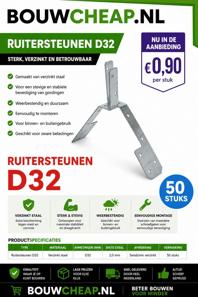 Ruitersteunen voor daknok., Nieuw, Ophalen of Verzenden, 15 m² of meer, Dakpannen