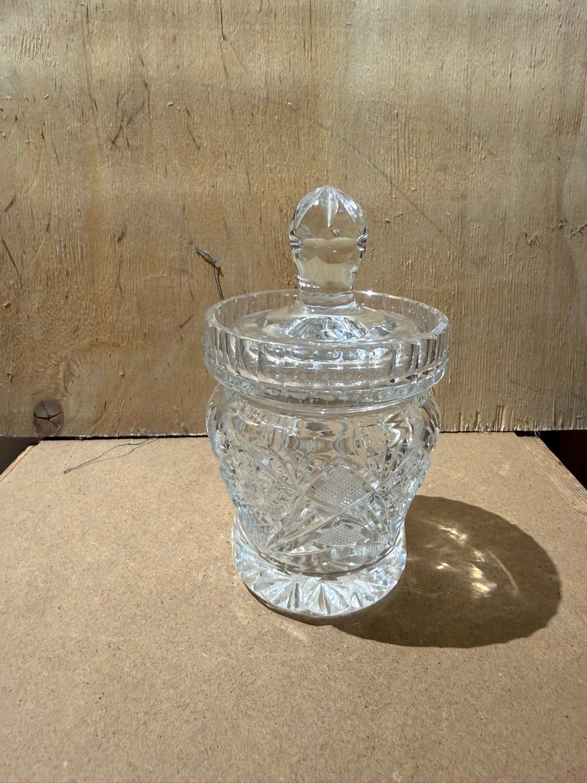 Kristallen potje met deksel - 13 cm hoog, Antiek en Kunst, Ophalen of Verzenden