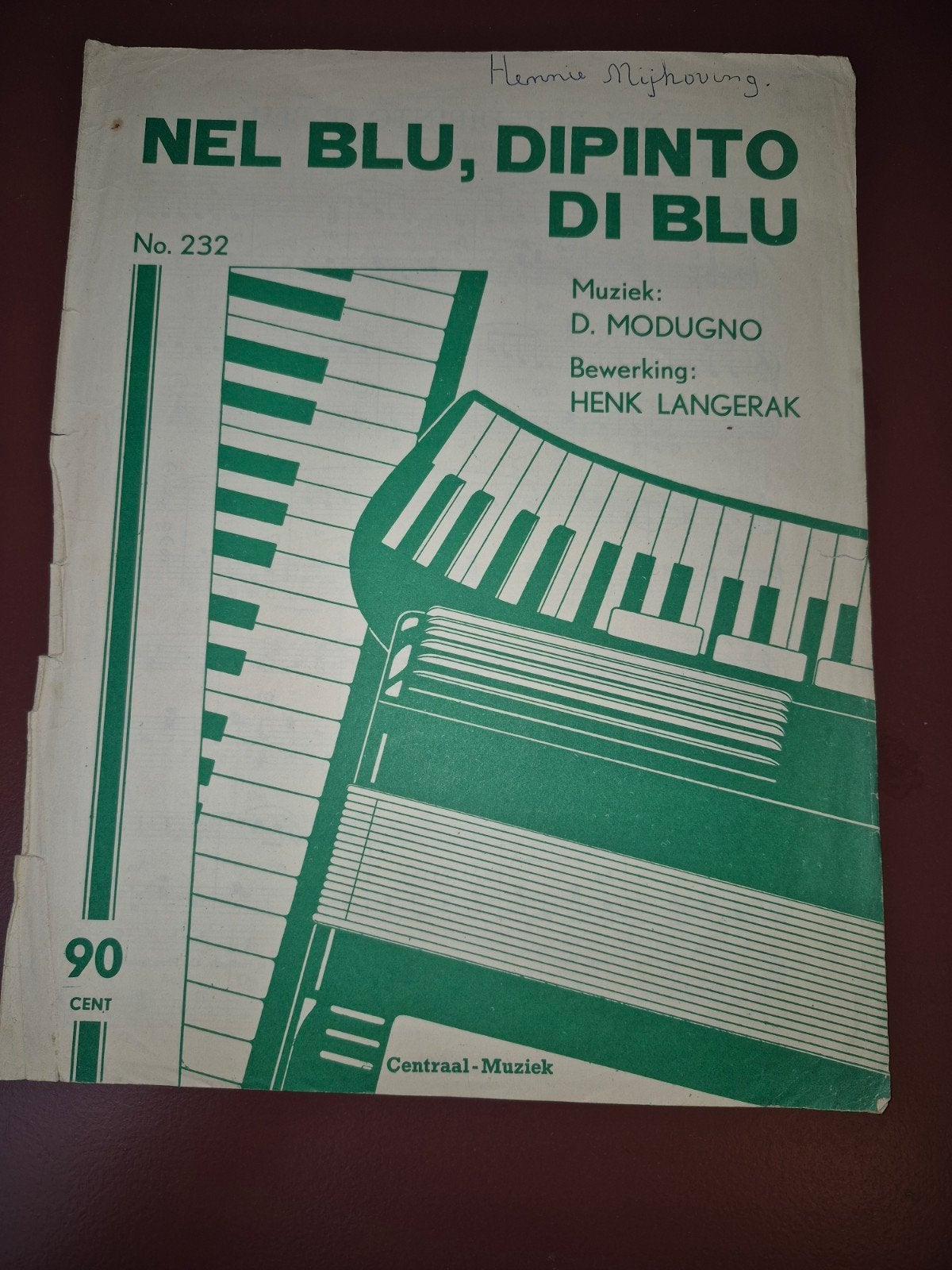 Nel Blu, Dipinto di Blu - bladmuziek accordeon, Gebruikt, Ophalen of Verzenden, Thema, Populair