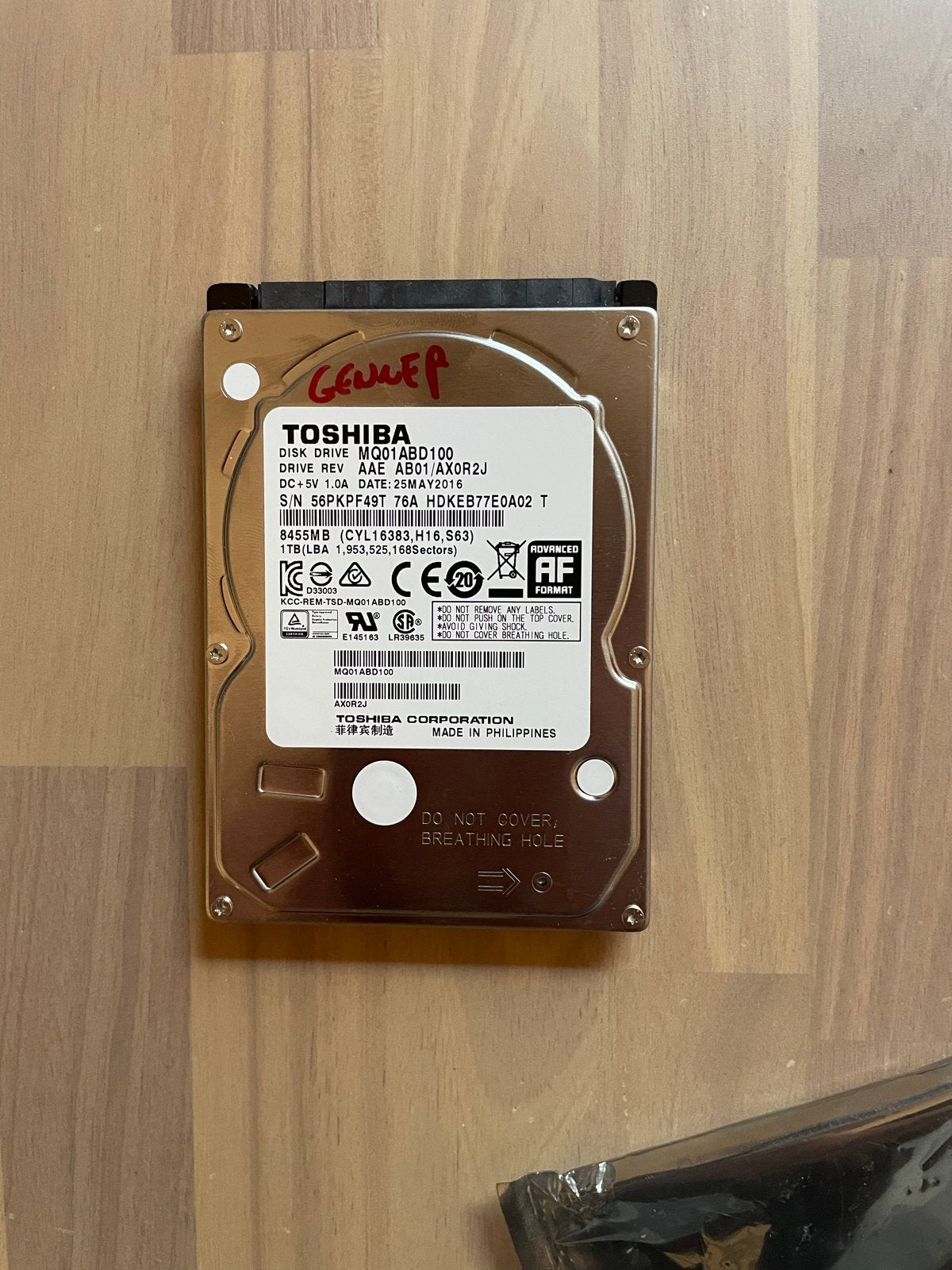Toshiba harde schijf 1TB, Computers en Software, Harde schijven, Intern, Nieuw, Ophalen of Verzenden, Laptop