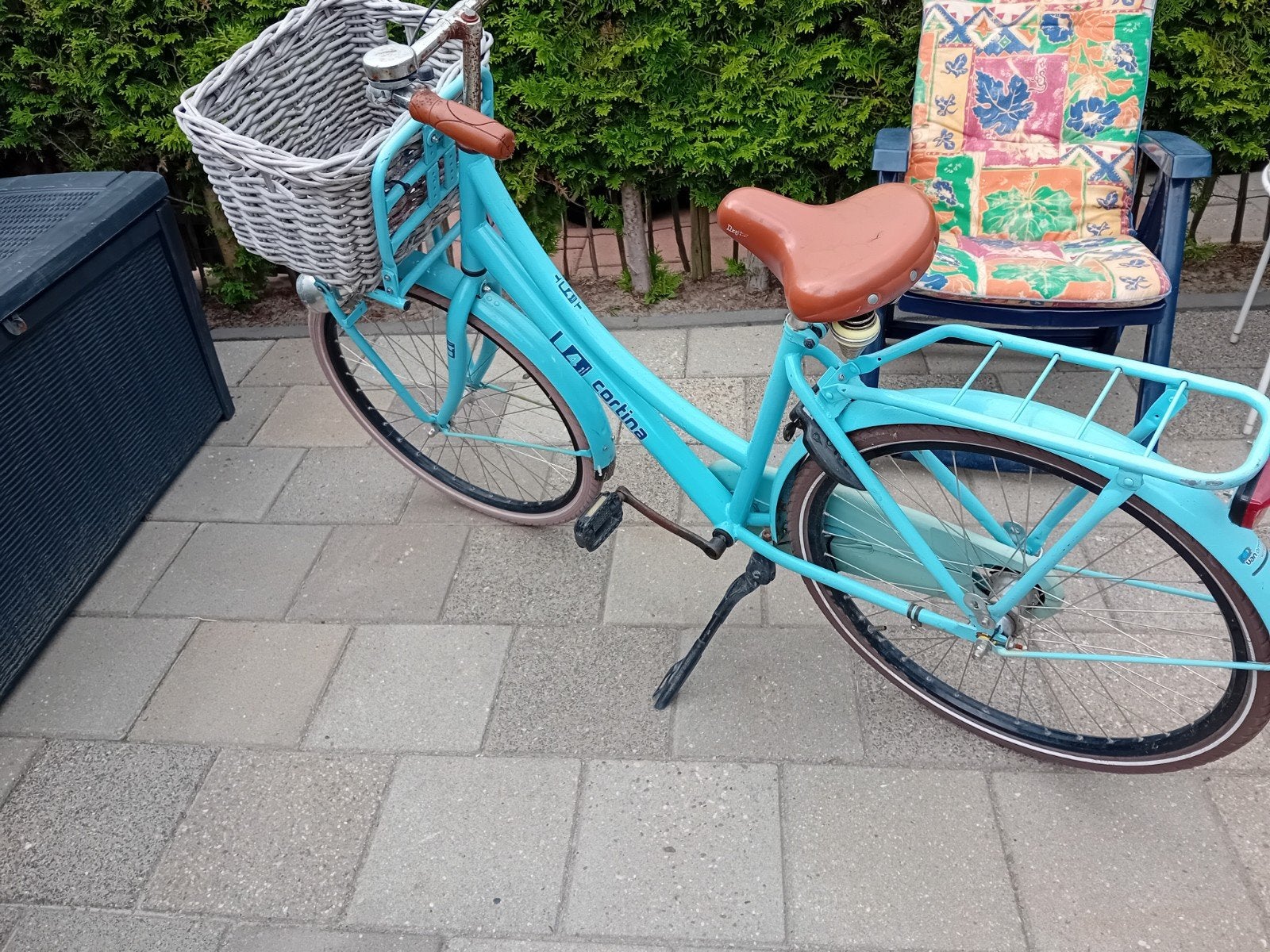 Cortina U4 Transportfiets - Turquoise met mand, Terugtraprem, Gebruikt, Cortina U4 transportfiets, Versnellingen