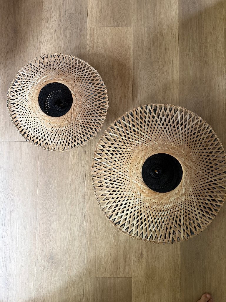 Set van Good & Mojo wandlampen Kalimantan, Ophalen, Met schakelaar, Natuurlijk materiaal, E27 (groot)