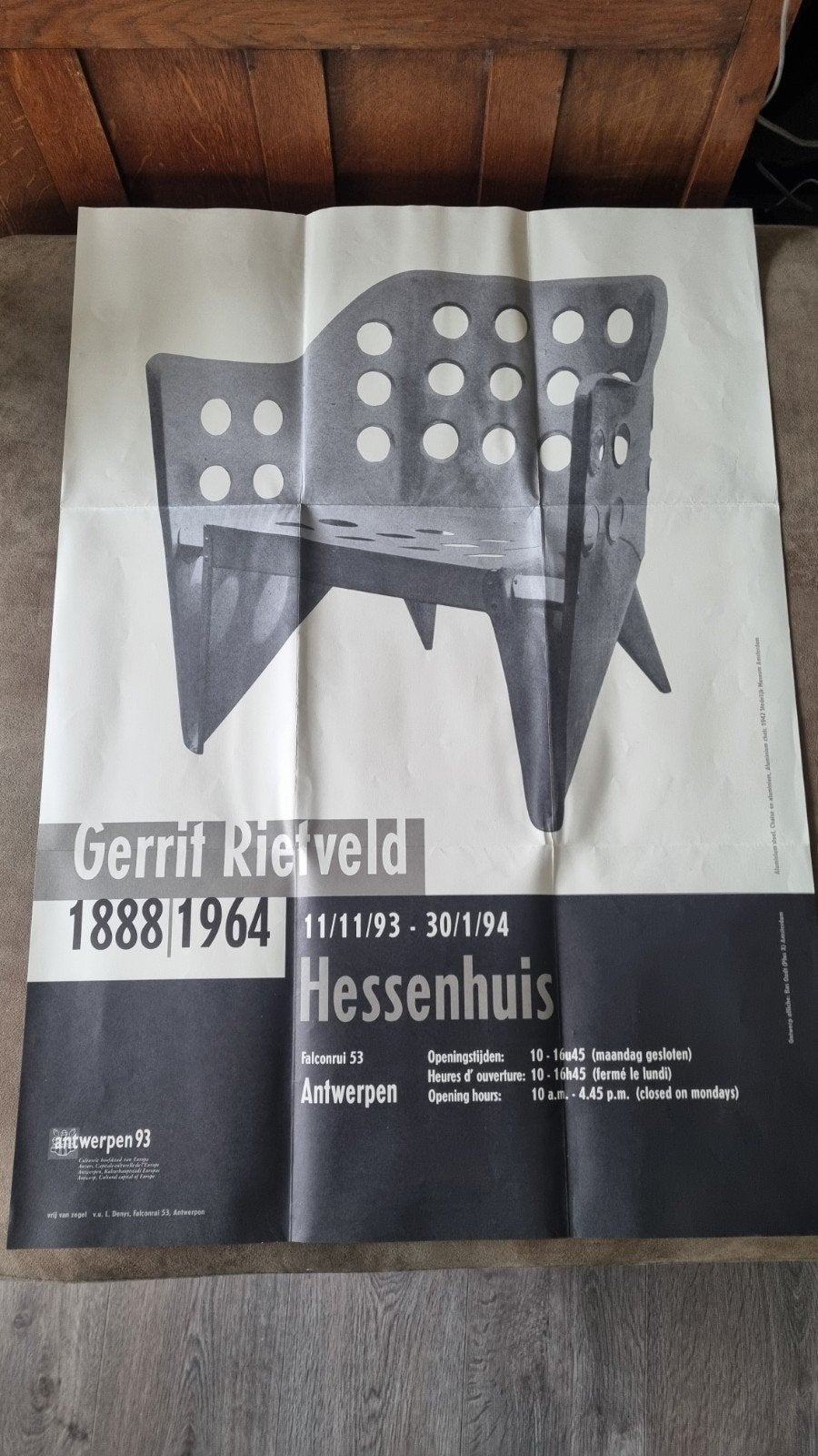 Gerrit Rietveld Hessenhuis Antwerpen Tentoonstellingsposter, Ophalen of Verzenden, A1 t/m A3, Overige onderwerpen, Rechthoekig Staand
