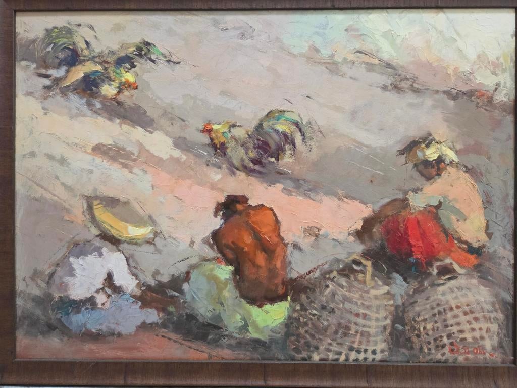 Hanenvechten door Lucien Frits Ohl, Antiek en Kunst, Kunst | Schilderijen | Klassiek, Ophalen of Verzenden