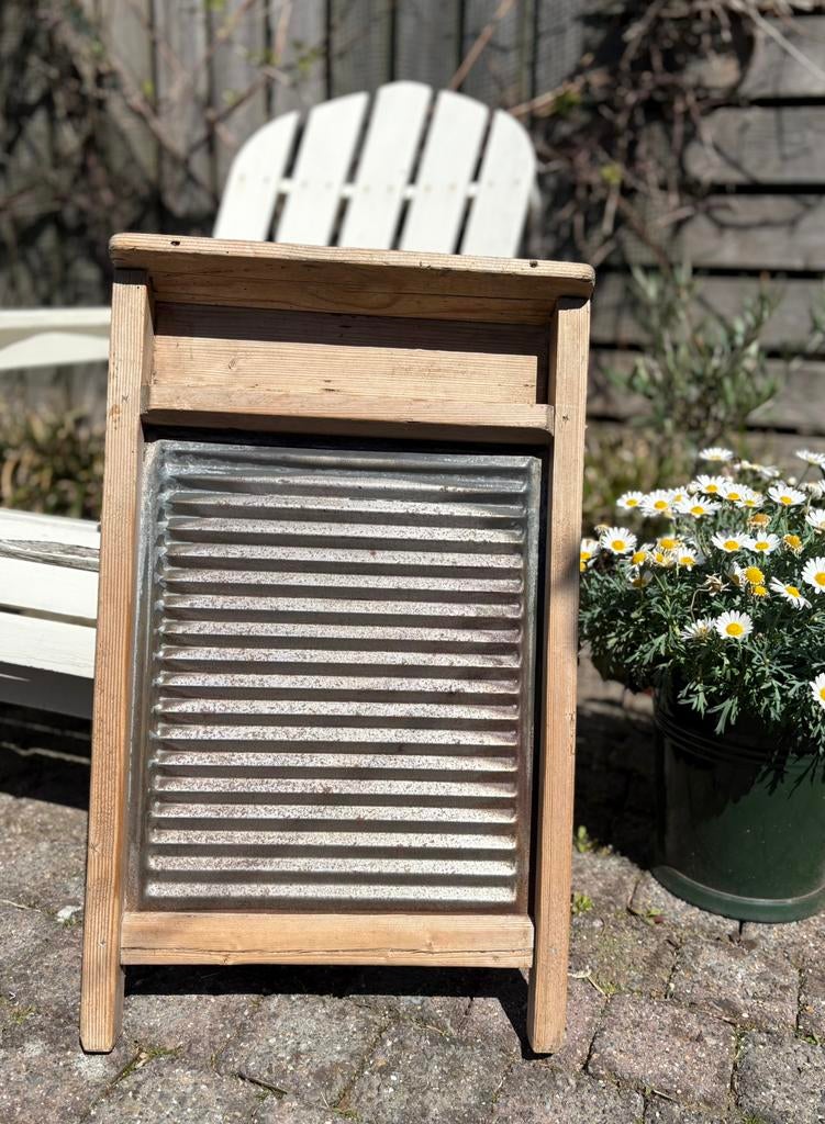 Brocant zinken wasbord in houten omlijsting., Ophalen