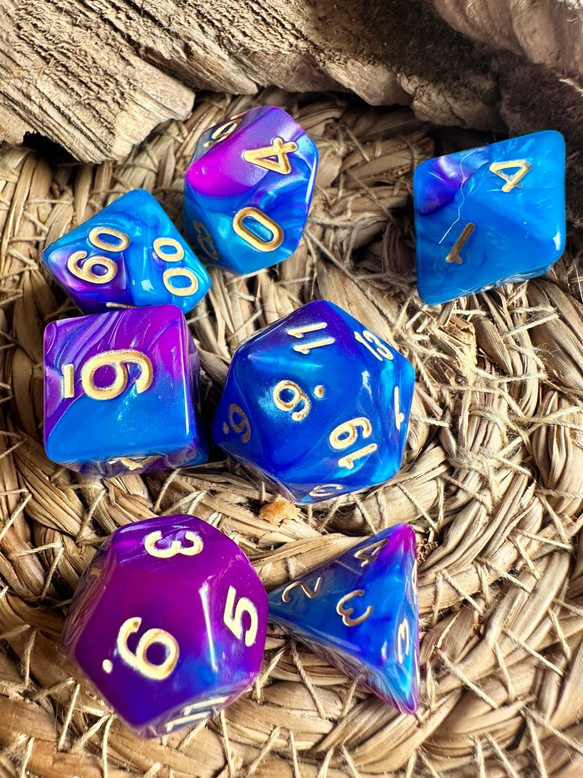 DND dice / dobbelstenen / blauw - paars / RPG / D&D / nieuw, Ophalen of Verzenden, Nieuw