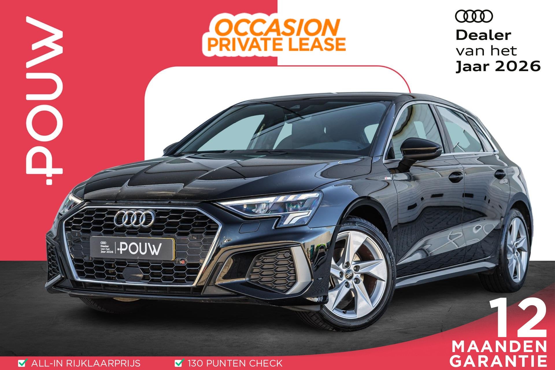 Audi A3 Sportback 35 TFSI 150pk S-tronic S edition | Adaptiv, Auto's, 4 cilinders, 150 pk, Leder en Stof, Zwart