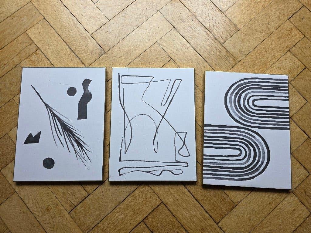 3 schilderijen abstract - Urban Nature Culture - 40x30cm, Ophalen of Verzenden