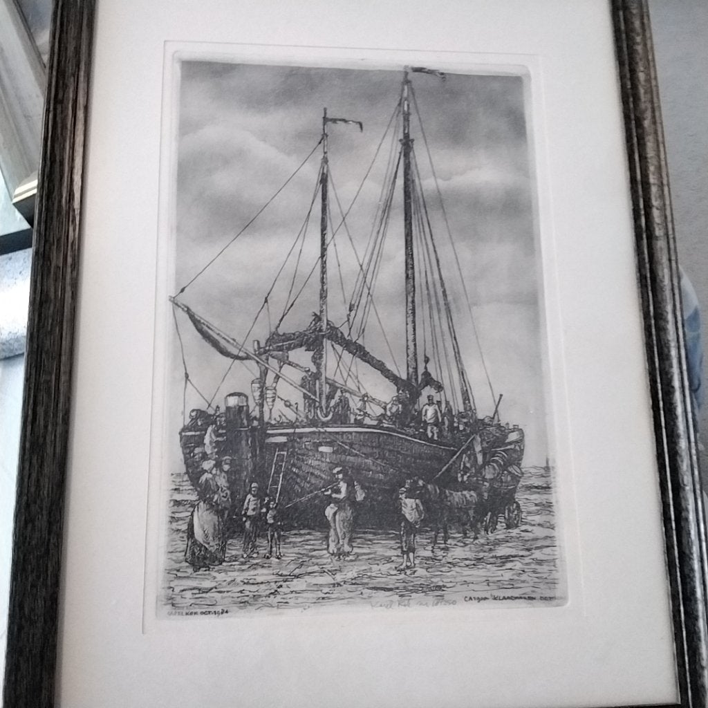 Schilderij ets, Maritiem / water, Overige technieken, Klassiek, Papier