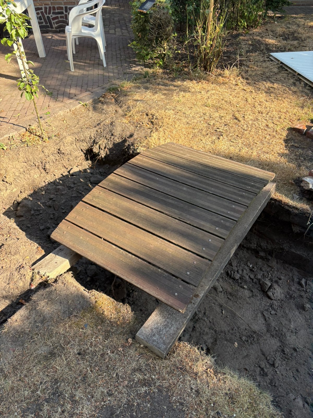 Loopbrug voor vijver, Ophalen, Gebruikt, Hout