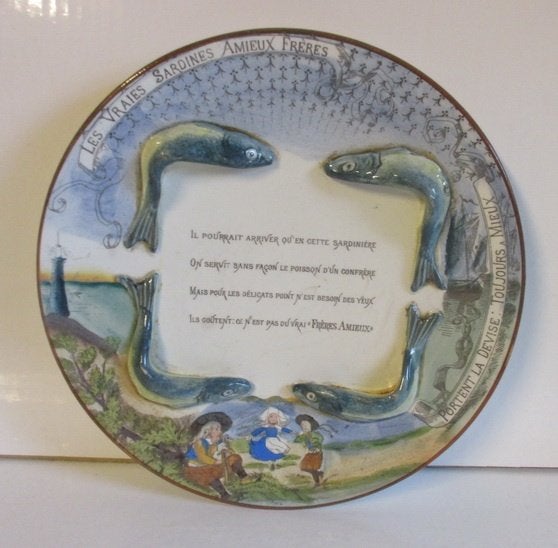 antieke reclameborden Sardines Amieux Freres in relief, Verzenden