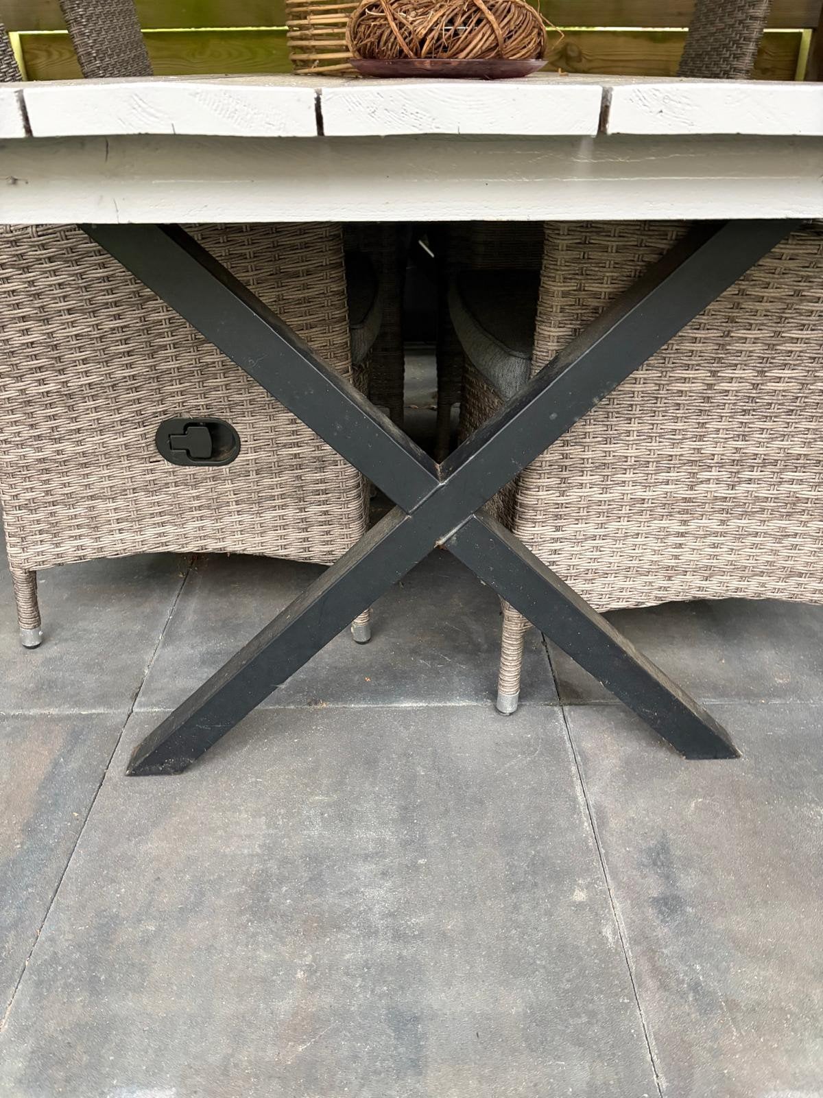 tuintafel met X-poten, Tuin en Terras, Ophalen of Verzenden, Gebruikt, Rechthoekig, Hout